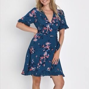 Lulu's Blue Floral Long Sleeve Dress